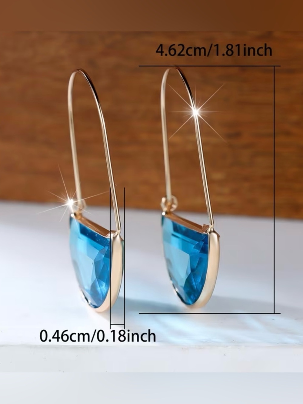 NEW! Luxury Gold Hoop Earrings with Light Green Faceted Stone. A5-182 - Picture 3 of 4